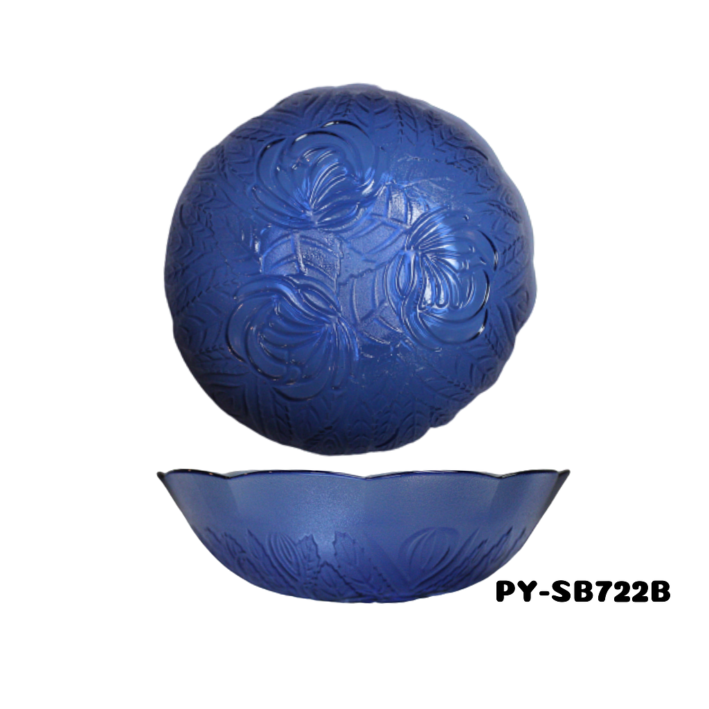 TAZON DE VIDRIO COLOR AZUL DE 6.75" (ROSAS)