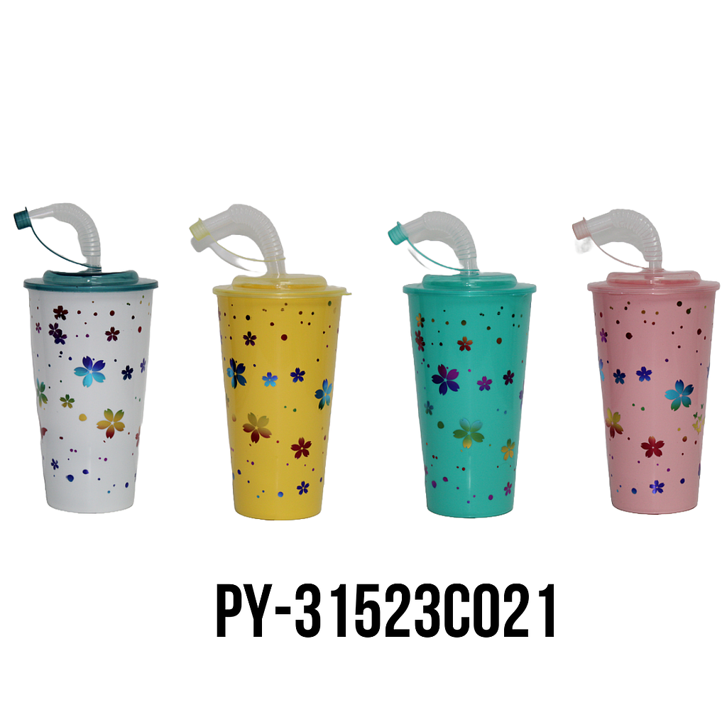 VASO CON PAJILLA PLASTICO 10X7.5 CM