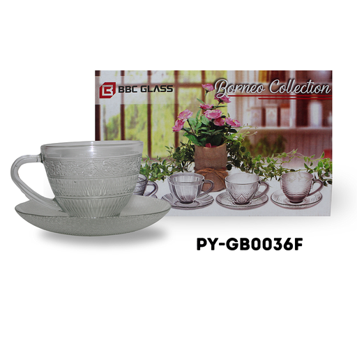 [PY-GB0036F] SET DE 6 TAZAS + 6 PLATOS DE VIDRIO