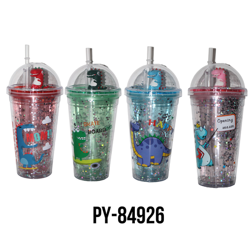 [PY-84926] VASO PLASTICO C/ PAJILLA DINO