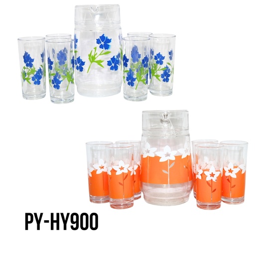[PY-HY900] SETS  JARRA 1.5LT C/ 6 VASOS DE VIDRIO 8OZ 