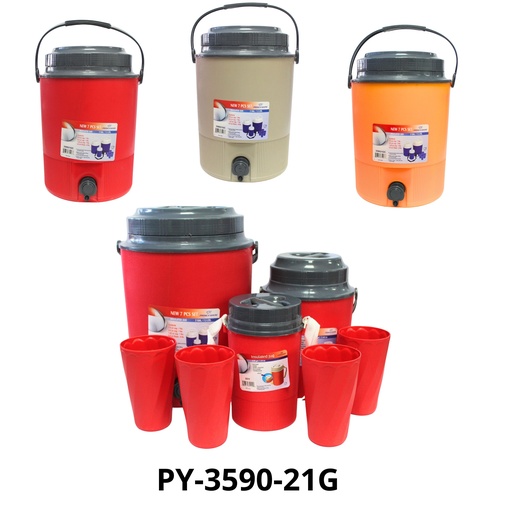 [PY-3590-21G] JUEGO DE 3 TERMOS, CON VASOS 7.5LT - 2.4LT - 1.5LT
