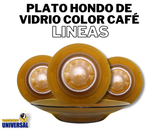 [PY-925A] PLATO HONDO DE VIDRIO COLOR CAFÉ DE 8.75" (LINEAS)