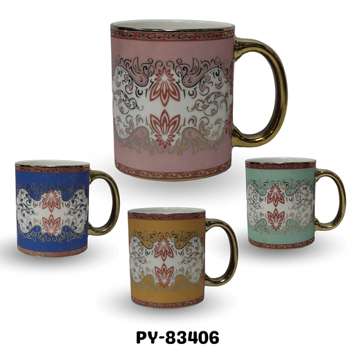 [PY-83406] TAZA DE PORCELANA DORADA DECORADA